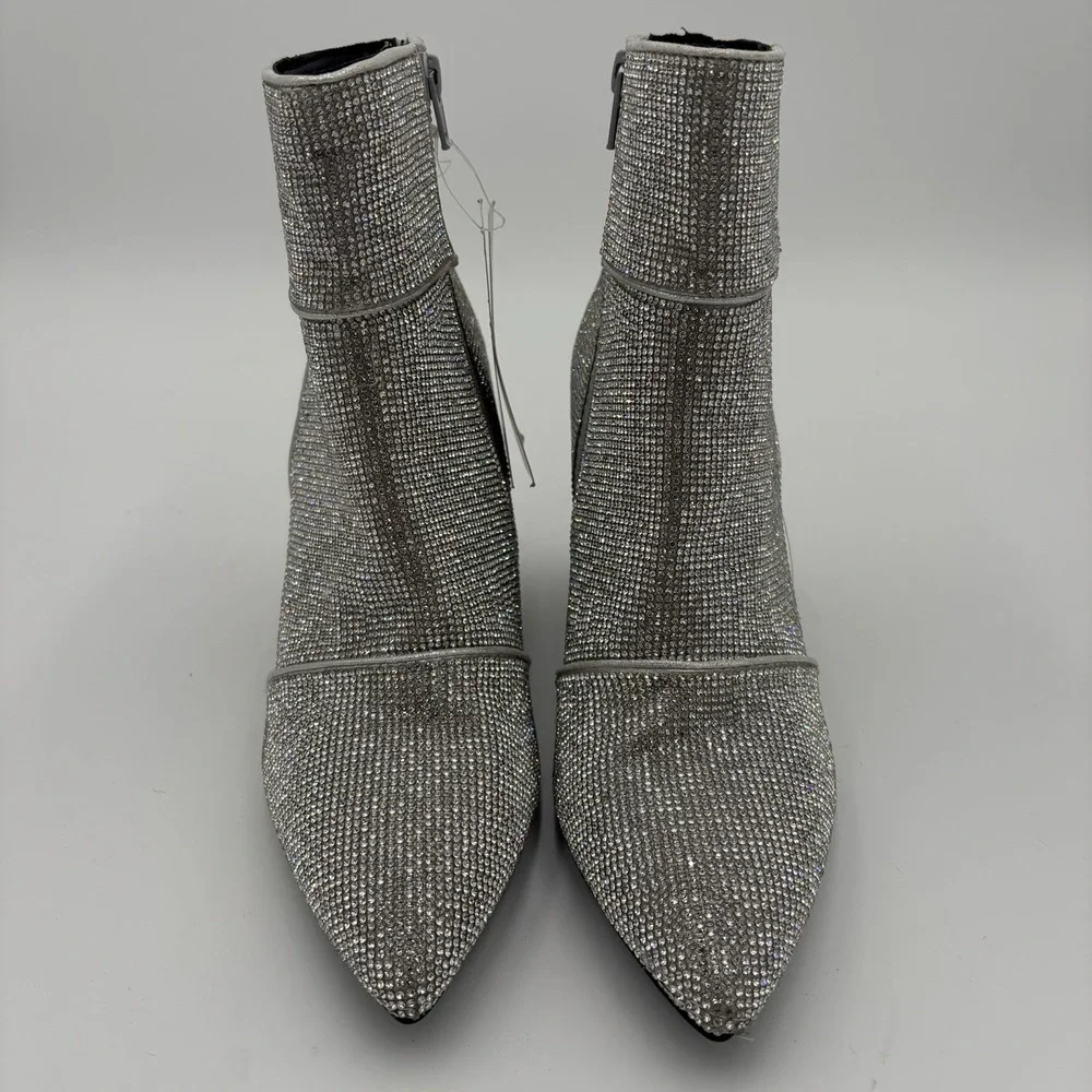 A New Day Silver Rhinestone Glitter Booties Pointed Toe Womens 8 Western Country